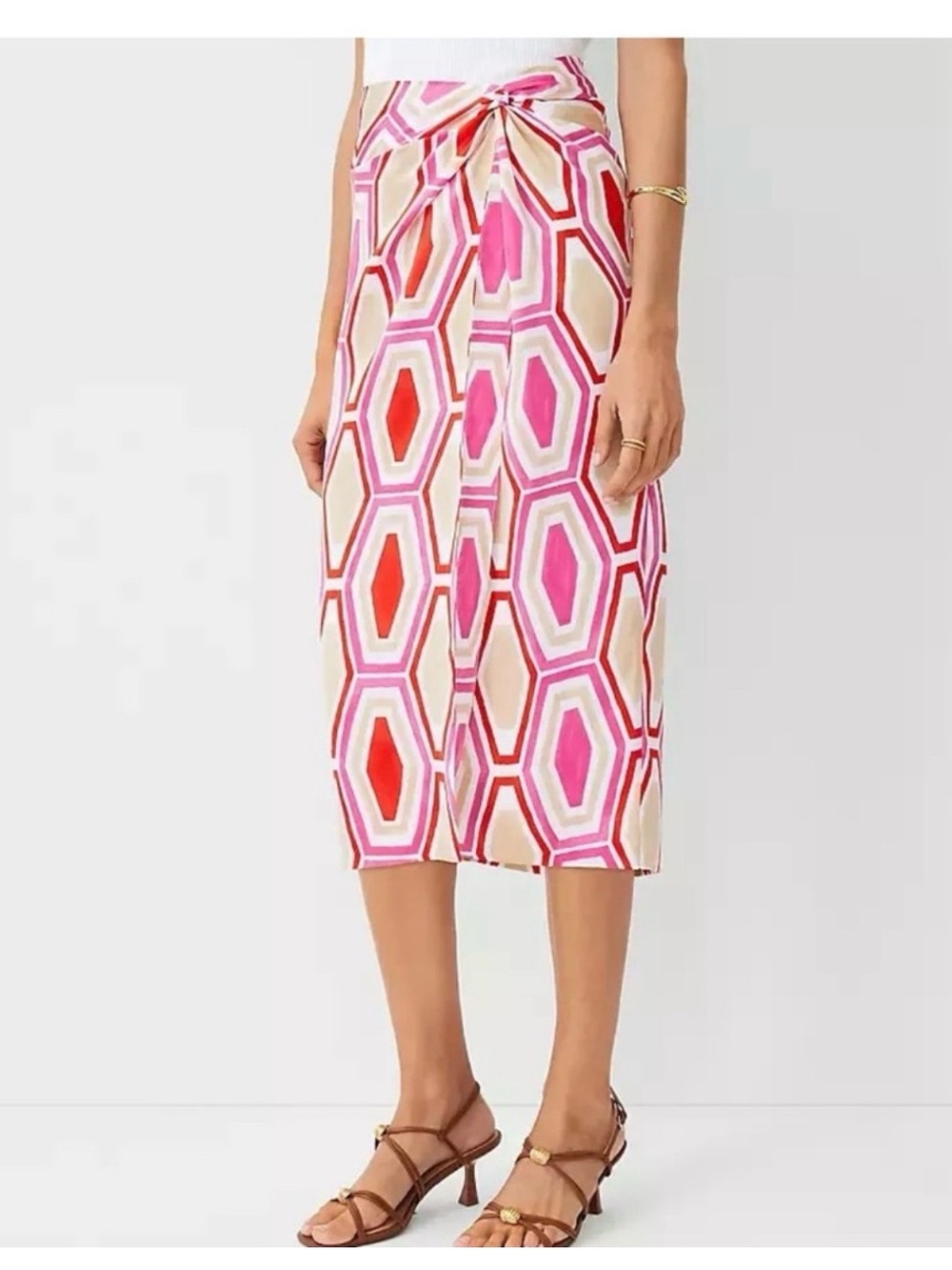 Ann Taylor - NWOT - Geo Knot Wrap Skirt in Bold Pink - Size 8P